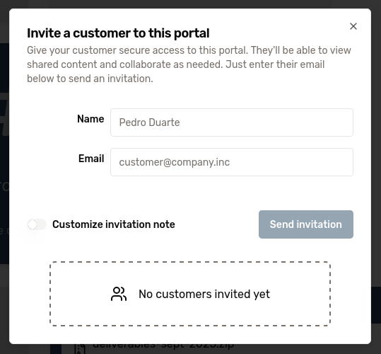 Invite dialog screenshot