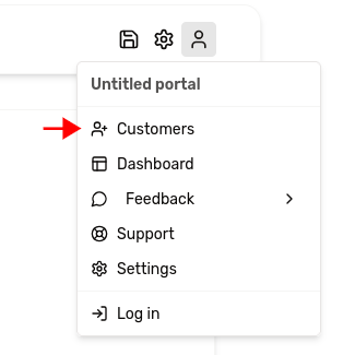 Main menu screenshot, with an arrow to the "customers" item