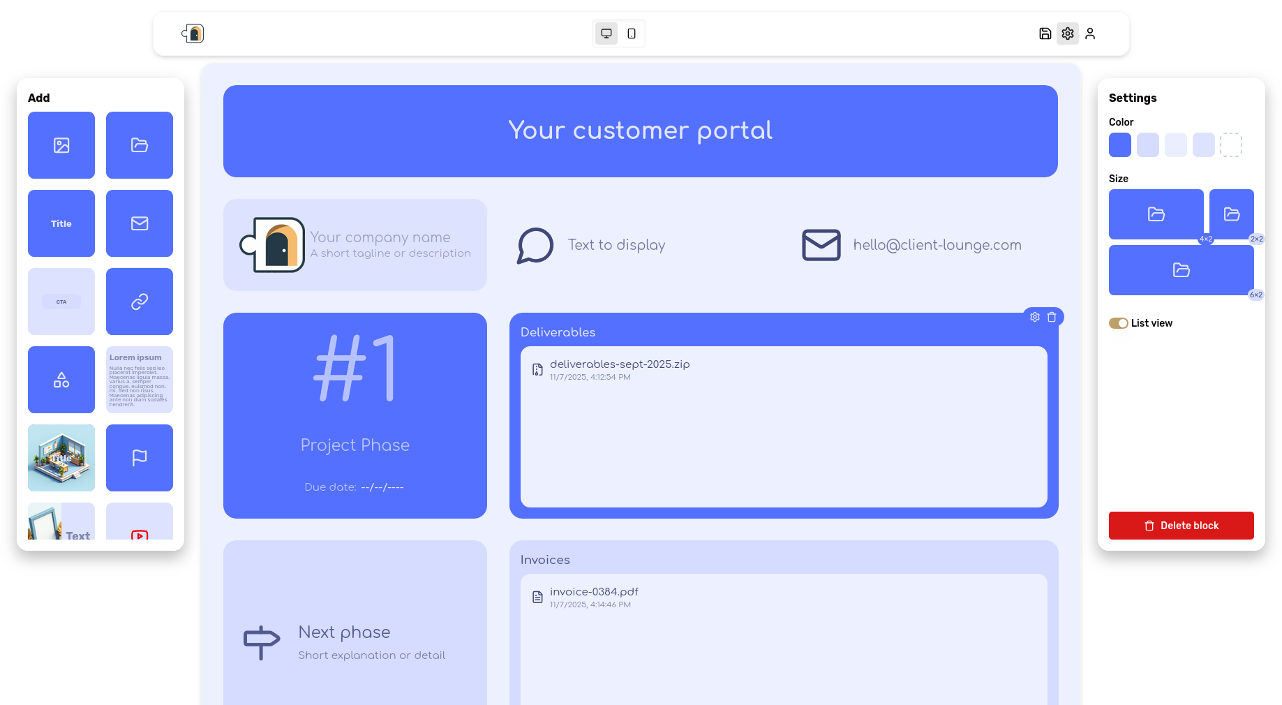 A customized customer portal